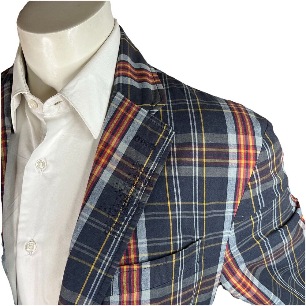 Polo Ralph Lauren Vtg 90s Distressed Madras Plaid Sport Coat Blazer 44R Preppy - Picture 2 of 16